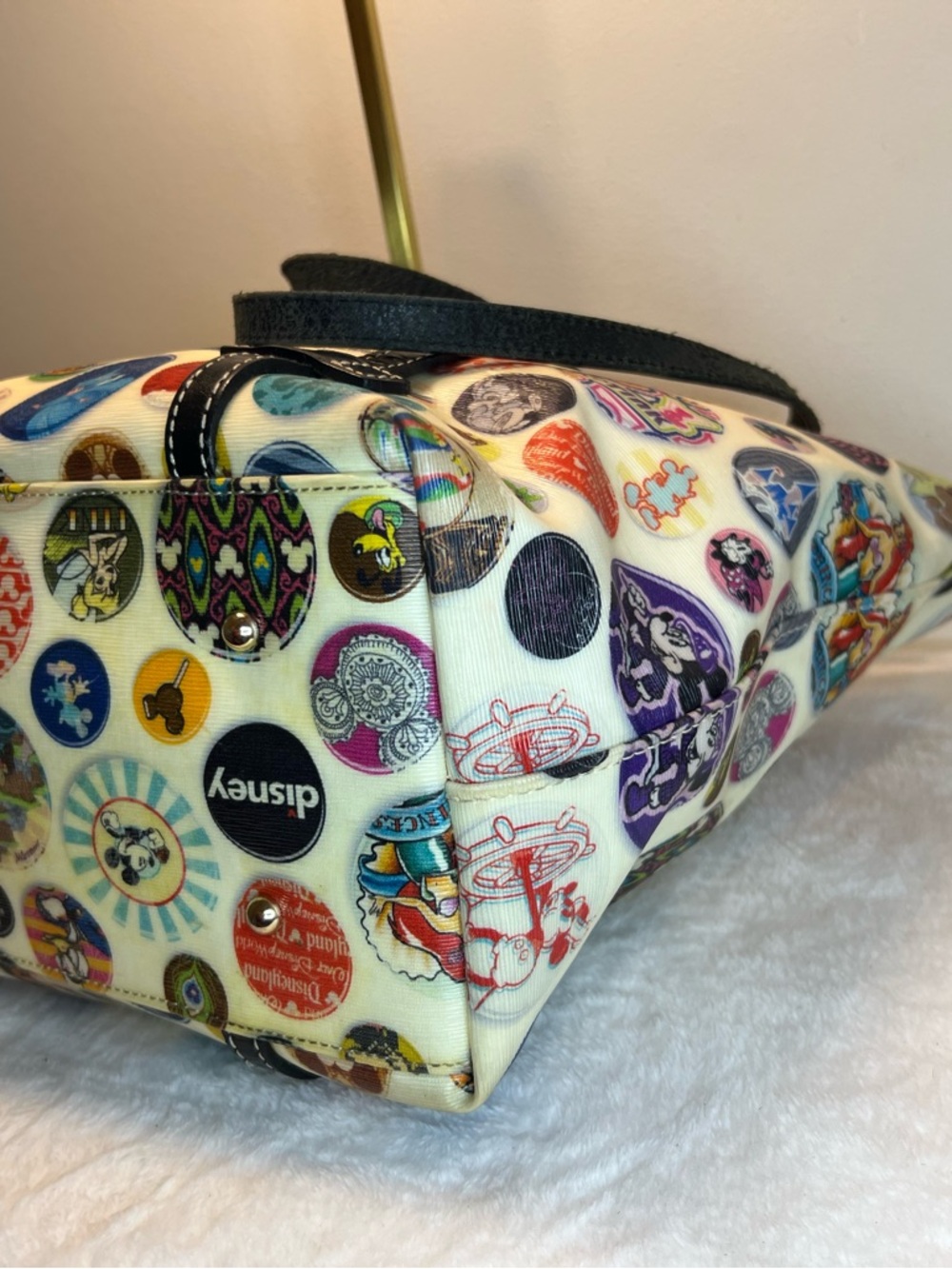 Dooney & Bourke White Disney Button-Print Tote with Black Trim EUC - Picture 10 of 14